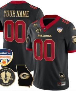 Custom Georgia Bulldogs Jersey Name and Number Orange Bowl Patch Football Black Gold Trim
