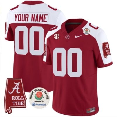 Custom Alabama Jersey Name and Number Rose Bowl Patch Football Crimson Alternate