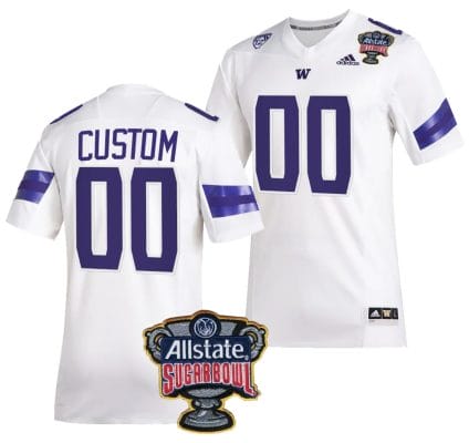Custom Washington Huskies Jersey Name and Number Allstate Sugar Bowl Patch 2024 College Football White