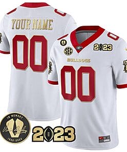 Custom Georgia Bulldogs Jersey Name and Number Football 2023 Vince Dooley Patch White Gold Trim All Stitched