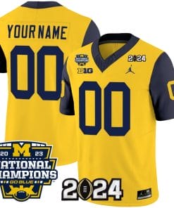 Custom Michigan Wolverines Jersey Name and Number Vapor Limited Football 2024 National Champions Patch Navy Sleeves