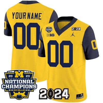 Custom Michigan Wolverines Jersey Name and Number Vapor Limited Football 2024 National Champions Patch Navy Sleeves