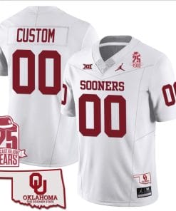 Custom Oklahoma Sooners Jersey Name and Number 25th Anniversary Patch Football White