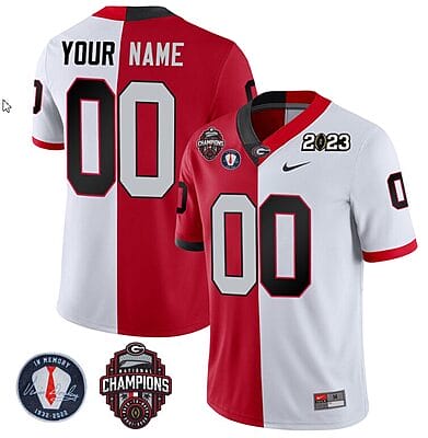 Custom Georgia Bulldogs Jersey Name and Number Football 2023 Back To Back Champions Vince Dooley Patch Split All Stitched