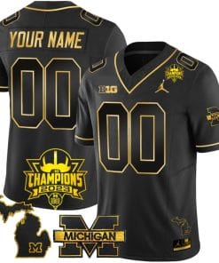 Custom Michigan Wolverines Jersey Name and Number 2023 Big Ten Champions Patch Black Gold