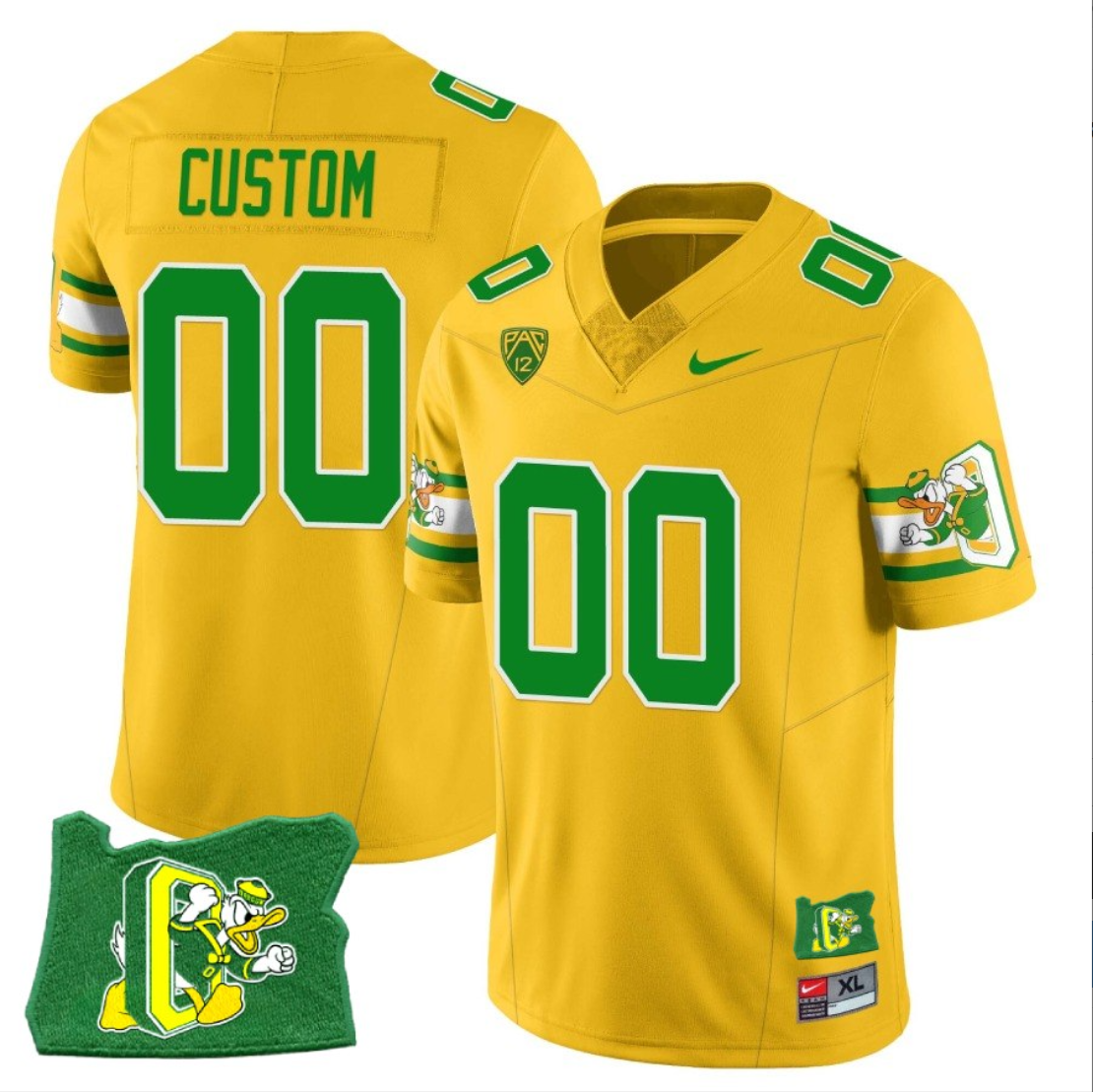 Custom Oregon Ducks Jersey Oregon State Patch Name and Number ‘Mighty Oregon’ Throwback Football Yellow