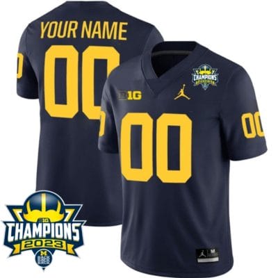 Custom Michigan Wolverines Jersey Name and Number 2023 Big Ten Champions Patch Navy