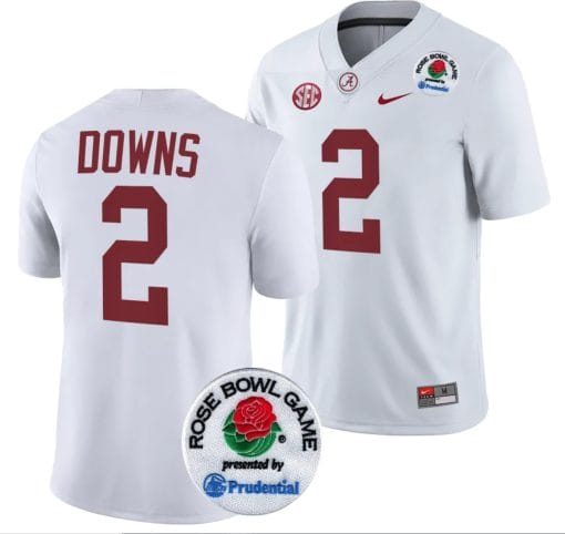 Caleb Downs Jersey #2 Alabama Crimson Tide Rose Bowl Game 2024 Patch College Football Playoff White
