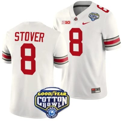 Cade Stover Jersey #8 Ohio State Buckeyes Cotton Bowl Patch 2023 Football White