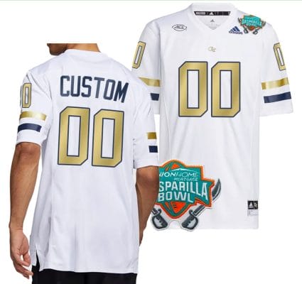 Custom Georgia Tech Yellow Jackets Jersey Name and Number 2023 Gasparilla Bowl Patch Football White