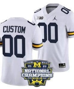 Custom Michigan Wolverines Jersey Name and Number Football 2023 National Champions Patch White