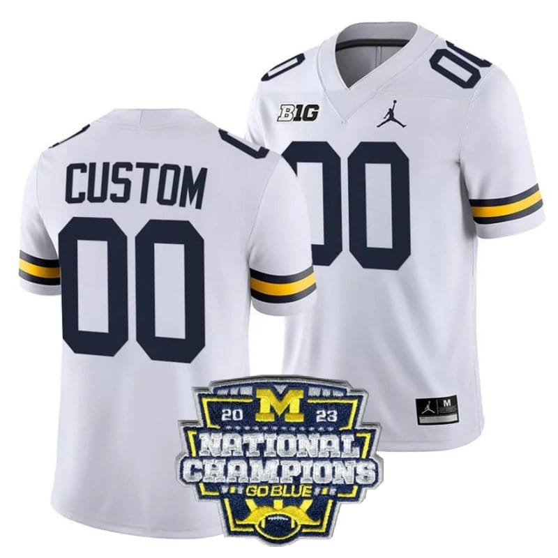 Custom Michigan Wolverines Jersey Name and Number Football 2023 National Champions Patch White