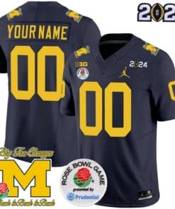 Custom Michigan Wolverines Jersey Name and Number Vapor Limited 2024 College Football Bowl and Rose Bowl Patch Navy