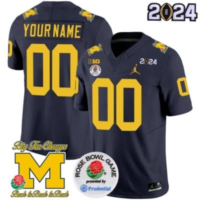 Custom Michigan Wolverines Jersey Name and Number Vapor Limited 2024 College Football Bowl and Rose Bowl Patch Navy