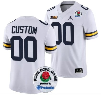 Custom Michigan Wolverines Jersey Name and Number Rose Bowl Game 2024 Patch College Football Playoff White