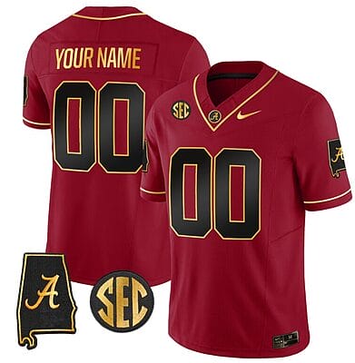 Custom Alabama Jersey Name and Number Gold Vapor Limited Alabama Map Black Red All Stitched