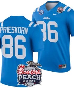 Caden Prieskorn Jersey #86 Ole Miss Rebels Peach Bowl Patch 2024 College Football Blue