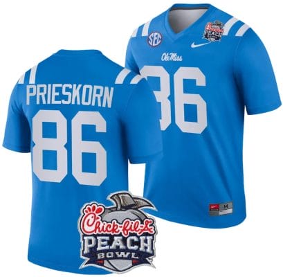 Caden Prieskorn Jersey #86 Ole Miss Rebels Peach Bowl Patch 2024 College Football Blue
