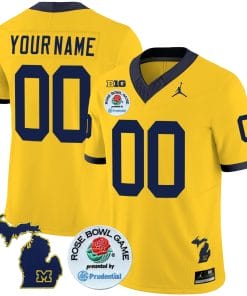Custom Michigan Wolverines Jersey Name and Number Vapor Limited Rose Bowl Patch Maize