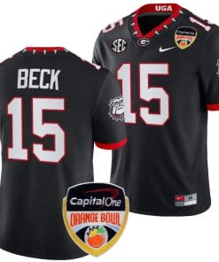 Carson Beck Jersey #15 Georgia Bulldogs Orange Bowl Patch 2023 College Football Black
