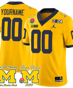 Custom Michigan Wolverines Jersey Name and Number Vapor Rose Bowl Big Ten Champs Patch Football Yellow