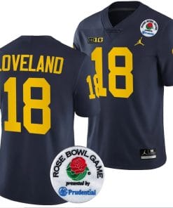 Colston Loveland Jersey #18 Michigan Wolverines Rose Bowl Game 2024 Patch College Football Playoff Navy