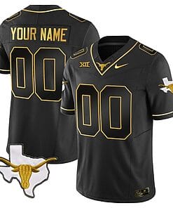 Custom Texas Longhorn Jersey Name and Number Gold Vapor Limited College Football Black Gold
