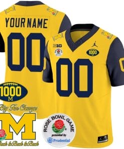 Custom Michigan Wolverines Jersey Name and Number 1000 Wins Rose Bowl Patch Navy Sleeves