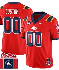 Custom Ole Miss Rebels Jersey Name and Number Football Flag Patch All Stitched Red