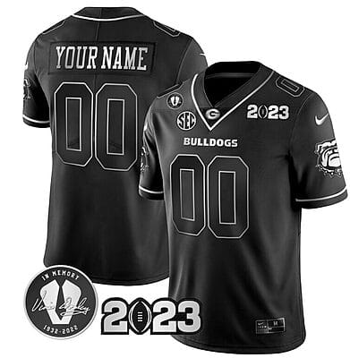 Custom Georgia Bulldogs Jersey Name and Number Football 2023 Vince Dooley Patch Black Silver All Stitched