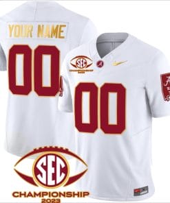 Custom Alabama Jersey Name and Number SEC Championship 2023 Patch Gold Football White