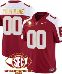 Custom Alabama Jersey Name and Number SEC Championship 2023 Patch Gold Crimson Alternate