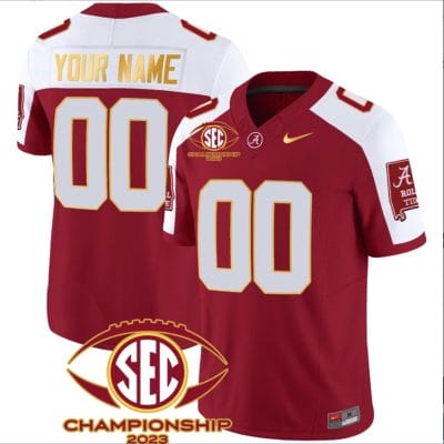 Custom Alabama Jersey Name and Number SEC Championship 2023 Patch Gold Crimson Alternate