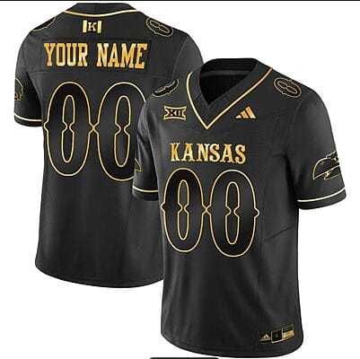 Custom Kansas Jayhawks Jersey Blackhawk Name and Number Vapor Limited Football Stitched Black Gold