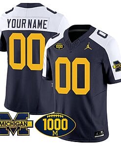 Custom Michigan Wolverines Jersey Name and Number 1000 Wins Patch Vapor College Football Navy Alternate