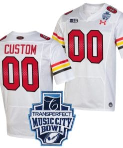 Custom Maryland Terrapins Jersey Name and Number 2023 Music City Bowl Patch Football White