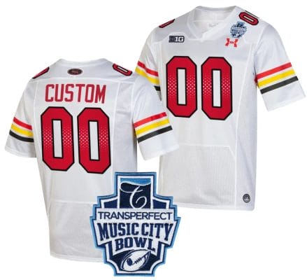 Custom Maryland Terrapins Jersey Name and Number 2023 Music City Bowl Patch Football White