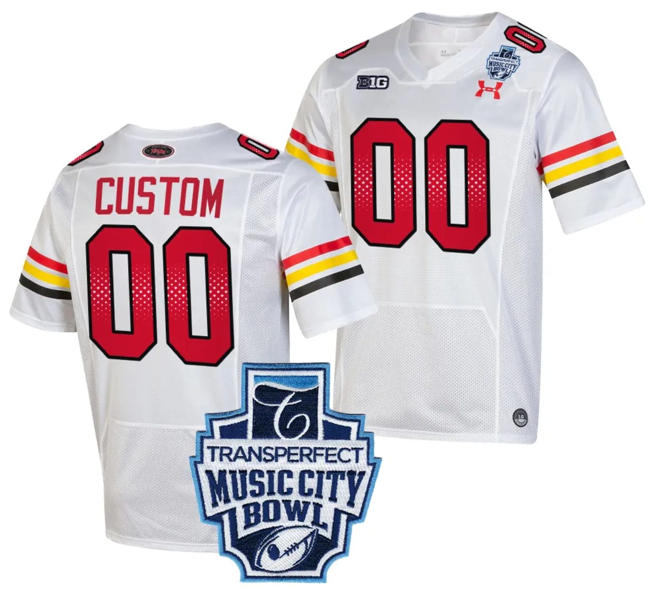Custom Maryland Terrapins Jersey Name and Number 2023 Music City Bowl Patch Football White