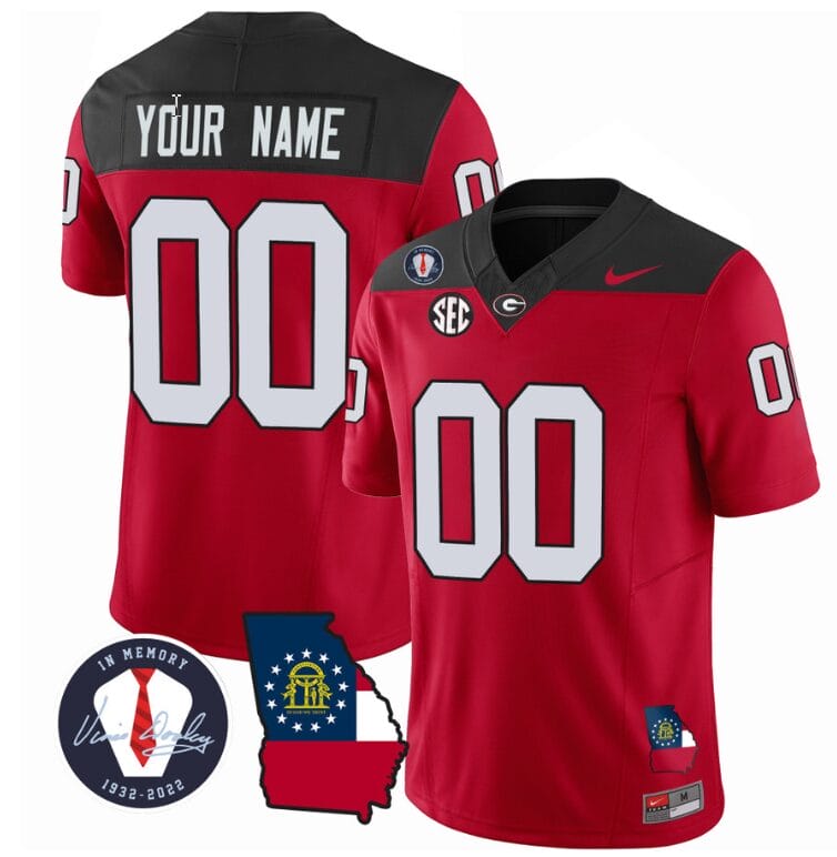 Custom Georgia Bulldogs Jersey Name and Number Football Vince Dooley Patch Map Red All Stitched
