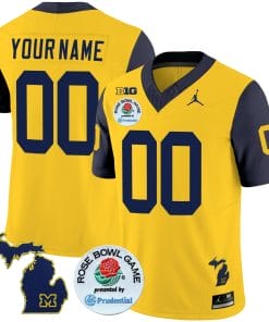 Custom Michigan Wolverines Jersey Name and Number Vapor Limited Rose Bowl Patch Navy Sleeves