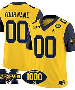 Custom Michigan Wolverines Jersey Name and Number 1000 Wins Patch Vapor Limited Football Navy Sleeves