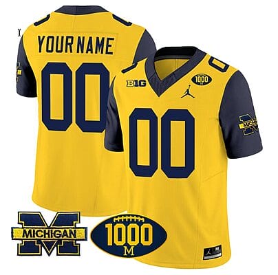 Custom Michigan Wolverines Jersey Name and Number 1000 Wins Patch Vapor Limited Football Navy Sleeves