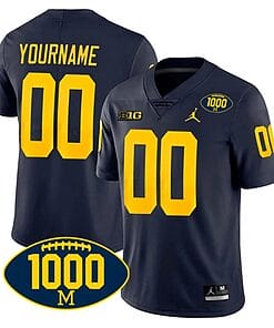 Custom Michigan Wolverines Jersey Name and Number 1000 Wins Patch Football Navy