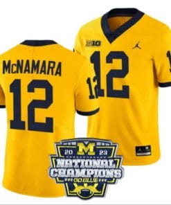 Cade Mcnamara Jersey #12 Michigan Wolverines Football 2023 National Champions Patch Yellow