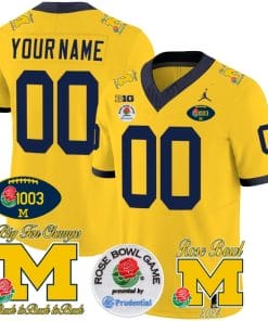 Custom Michigan Wolverines Jersey Name and Number Vapor 1003 Wins Rose Bowl Patch Football Maize