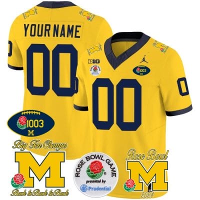 Custom Michigan Wolverines Jersey Name and Number Vapor 1003 Wins Rose Bowl Patch Football Maize