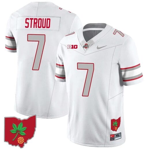 CJ Stroud Jersey #7 Ohio State Buckeyes Football Stitched Ohio Map Patch White