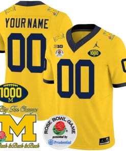 Custom Michigan Wolverines Jersey Name and Number 1000 Wins Rose Bowl Patch Maize