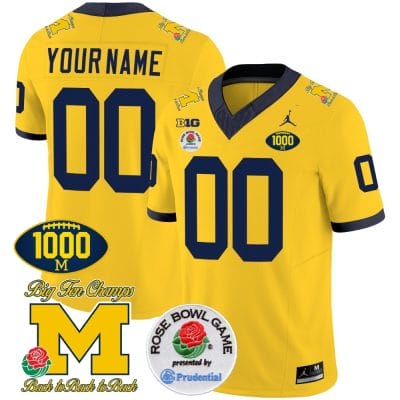 Custom Michigan Wolverines Jersey Name and Number 1000 Wins Rose Bowl Patch Maize