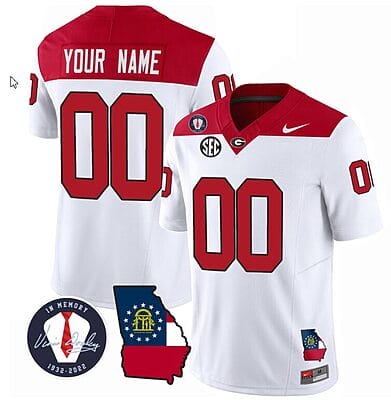 Custom Georgia Bulldogs Jersey Name and Number Football Vince Dooley Patch Map White All Stitched